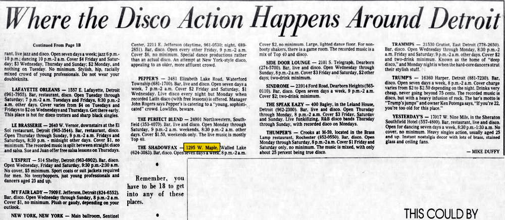 Mr. Bs Camelot Inn (Maple Lanes, Shadow Fax, Olde World Market) - Jan 15 1978 List Of Discos